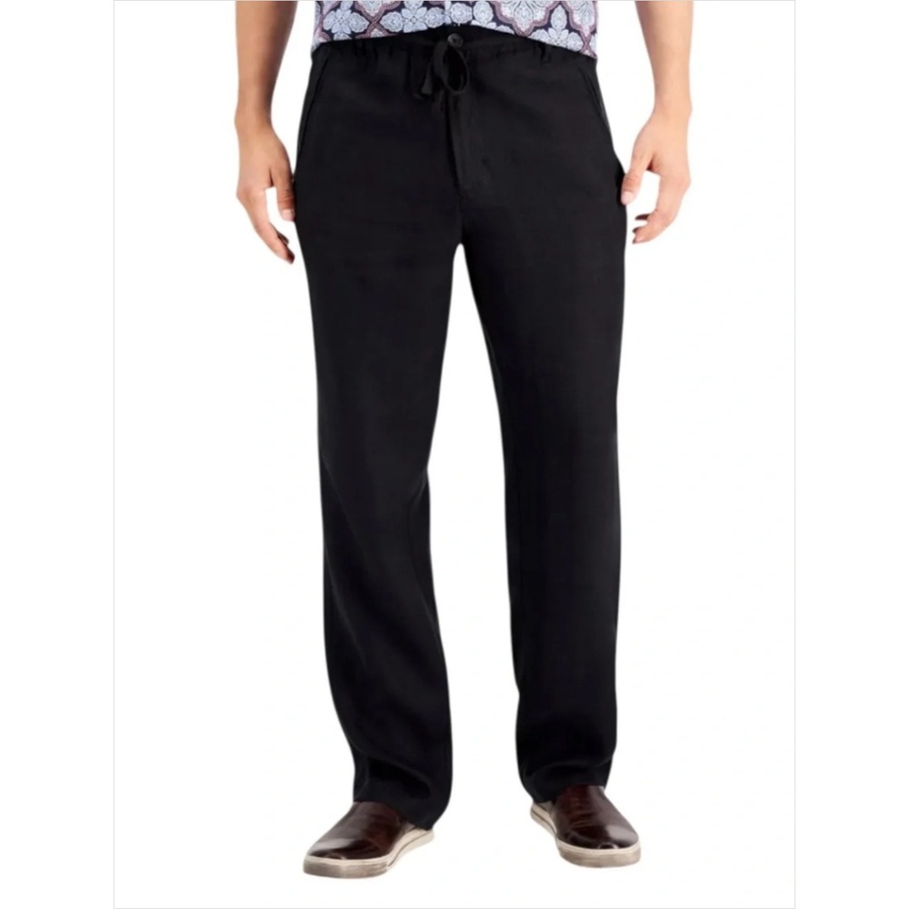 Club Room Luxury Linen Pants Men's Size XL Black Drawstring Summer Beach